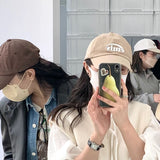 Korean niche designer emis letter embroidery classic baseball cap beige