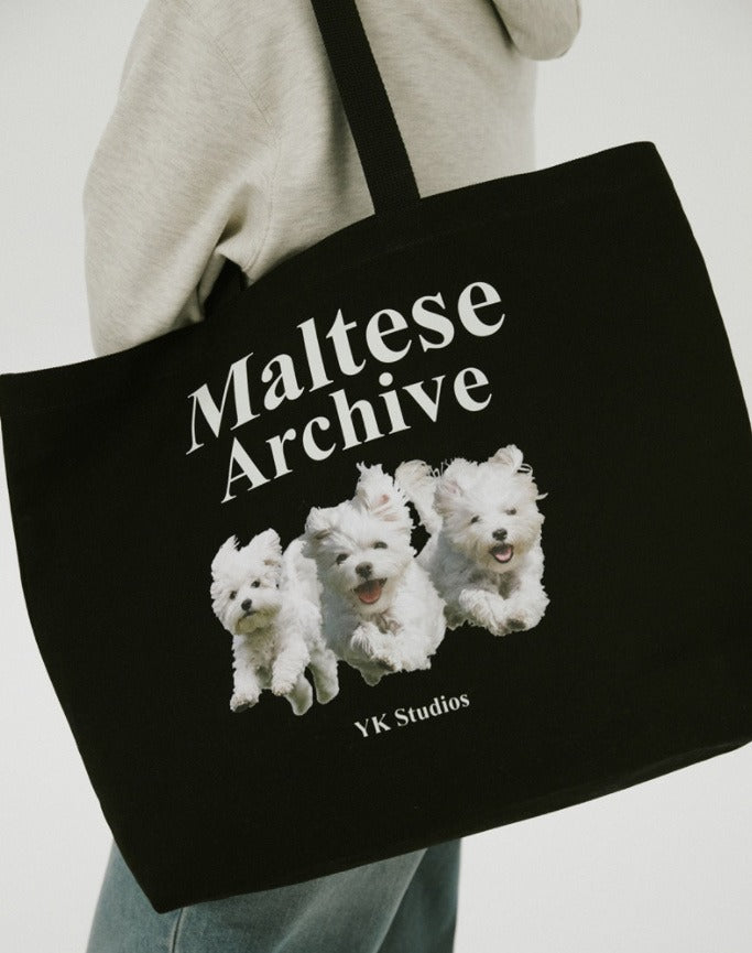 韩国 WAIKEI 设计师品牌 敲可爱狗狗印花 大容量帆布包 单肩包