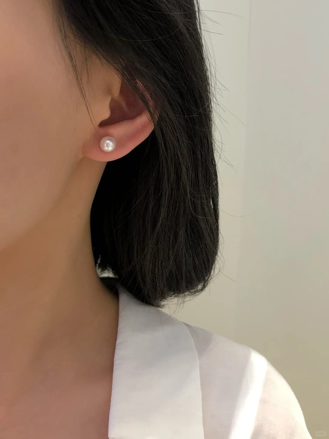 日本珠宝 akoya 海水珠 耳钉 7.5mm 几乎无暇 皮光细腻 很日常的点位 带真科研小卡