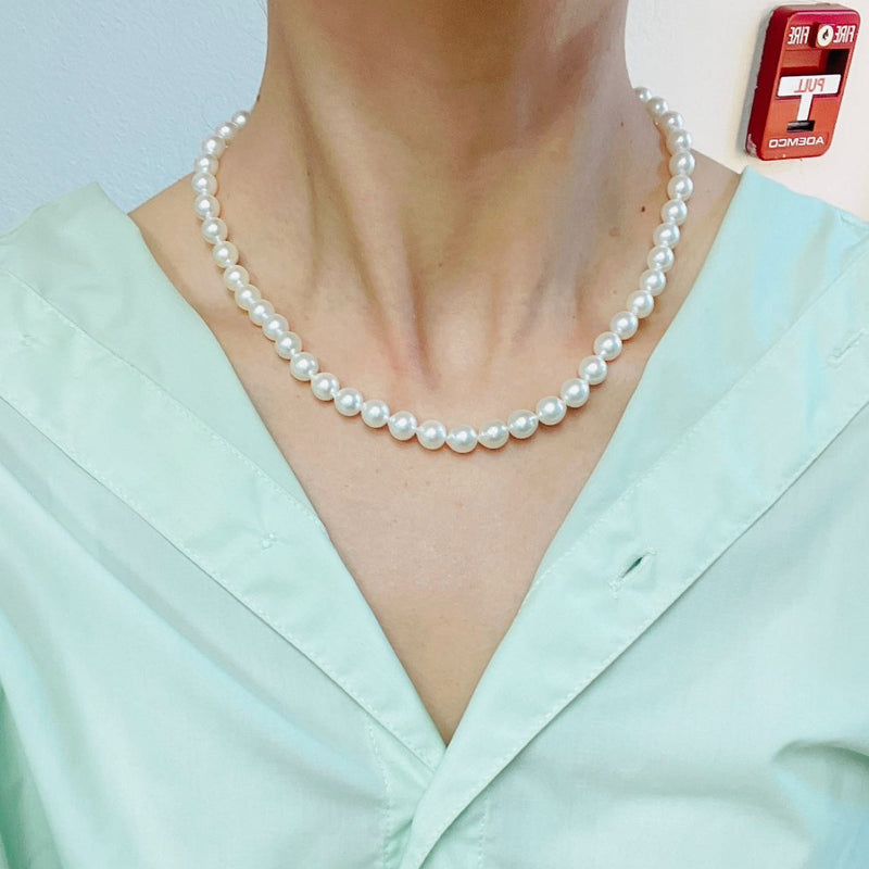 日本珠宝 akoya 无调色 7-8mm 串珠 长度42cm 近圆 强光 白调 微瑕