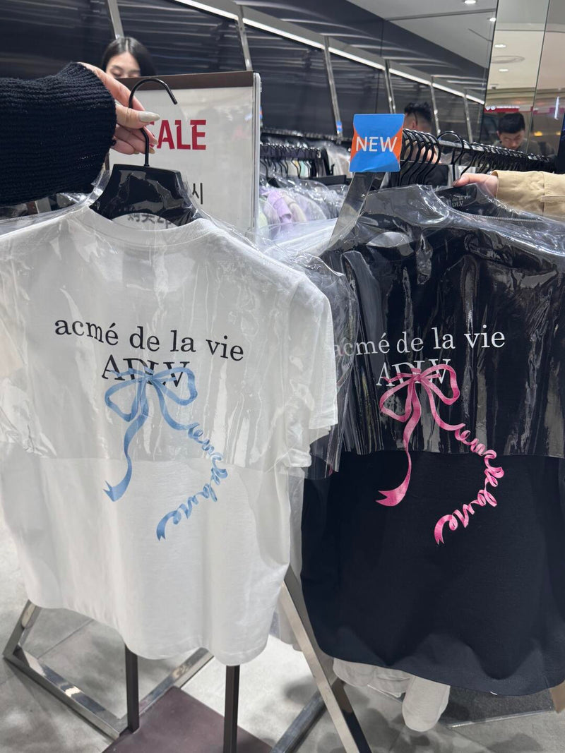 韩国潮牌 ADLV 蝴蝶结 字母印花 短袖T恤 黑色