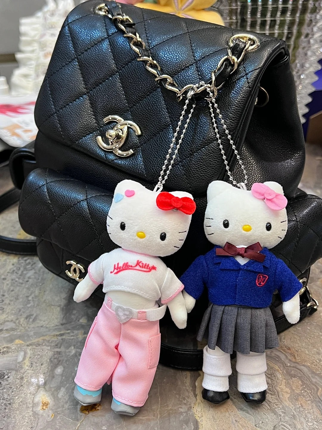 韩国 三丽鸥 sanrio kitty 釜山 凯蒂猫 50限定 长腿娃娃 挂件 蓝色