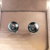 Japanese Jewelry Tahitian Black Butterfly Pearls, round and very shiny, slightly green earrings, slightly flawless, flawless on the front, 11mm on the side