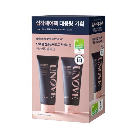 韩国 UNOVE 发膜 蛋白深层水分发膜 套盒 320ml+320ml Olive young人气必买 买一支送一支