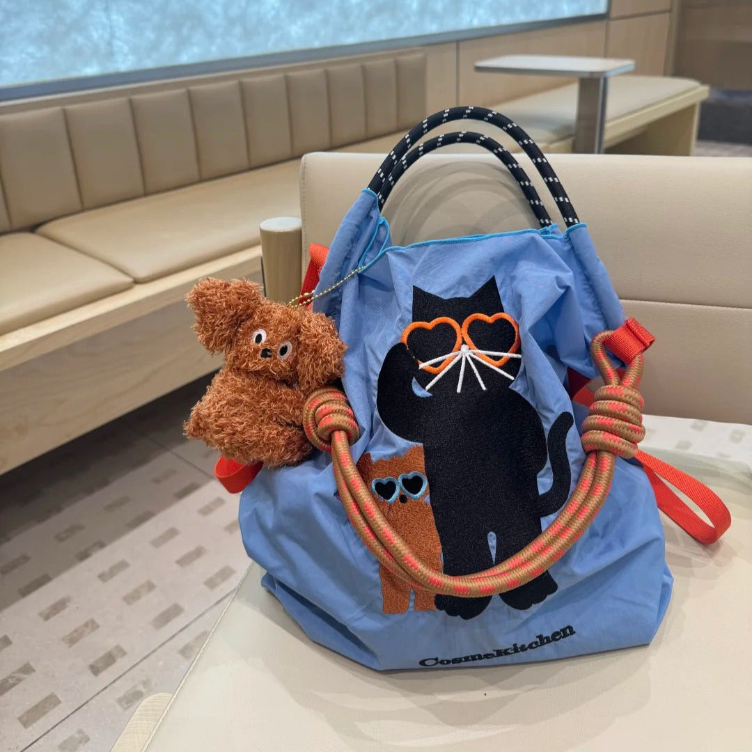 日本 ball chain 猫咪 帆布包 m码 + 橘色肩带  两件套