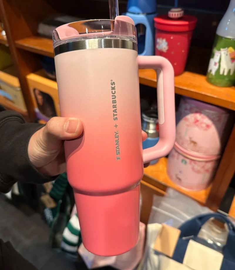 台湾 星巴克 渐变莓粉 联名 Stanley 不锈钢 吸管杯 887ml