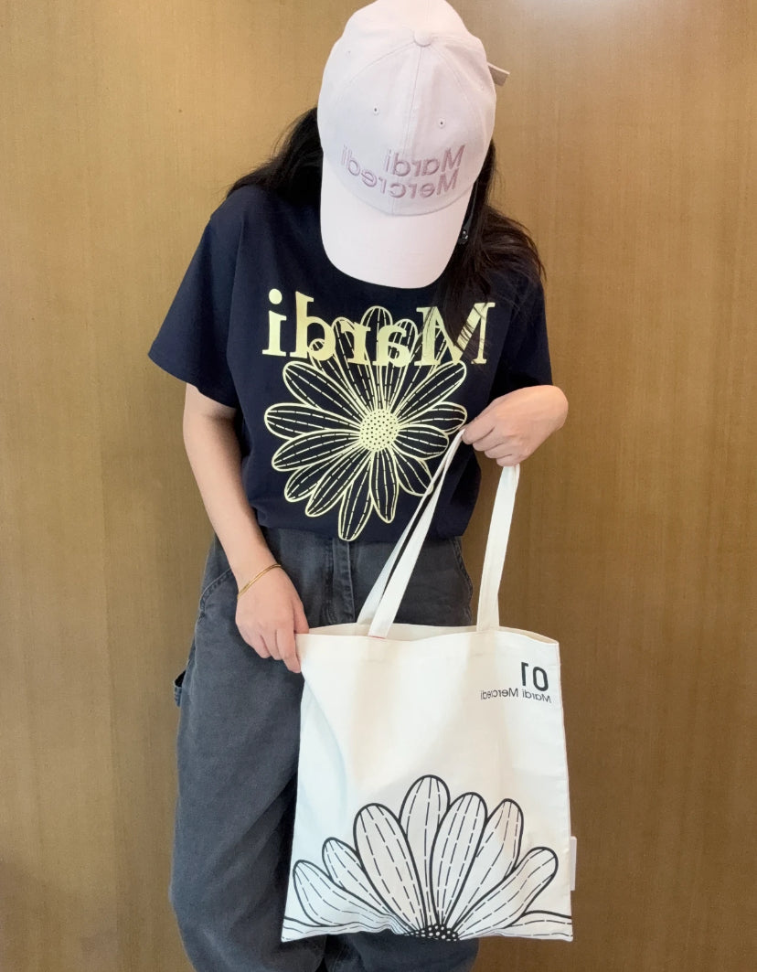 韩国 mardi 雏菊花印花单肩手提帆布包