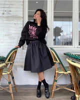 Korean Mardi fever collaboration black and pink sweatshirt without velvet