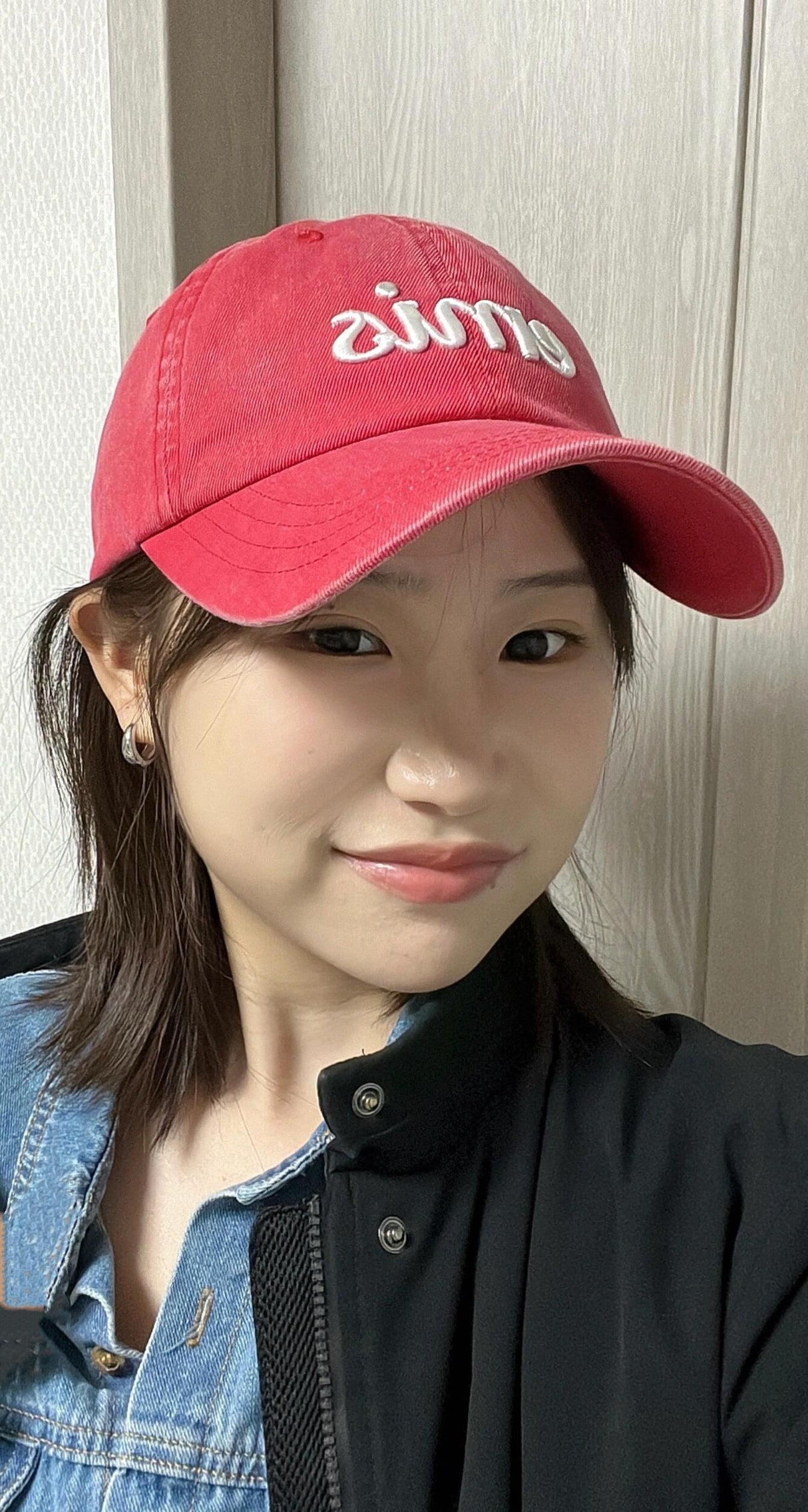 韩国 emis 棒球帽 新款 红色 做旧款