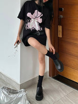 韩国女装 小熊蝴蝶结 圆领休闲宽松短袖  T恤 胸围124cm