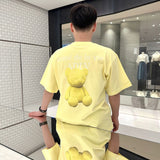 Korea ADLV Cartoon Bear Letter T-shirt Short Sleeve Yellow Size 1