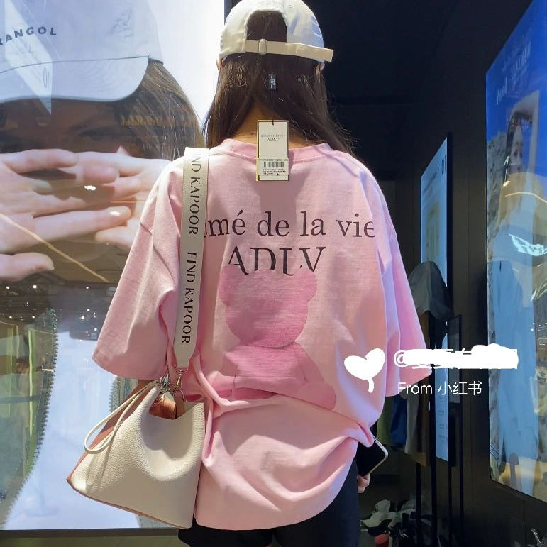 韩国 ADLV 卡通小熊字母T恤 短袖 粉色