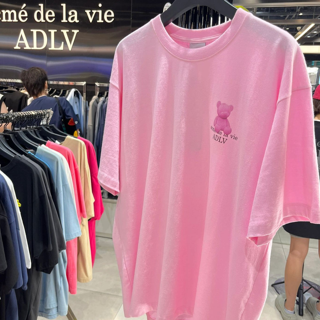 Korea ADLV Cartoon Bear Letter T-shirt Short Sleeve Pink