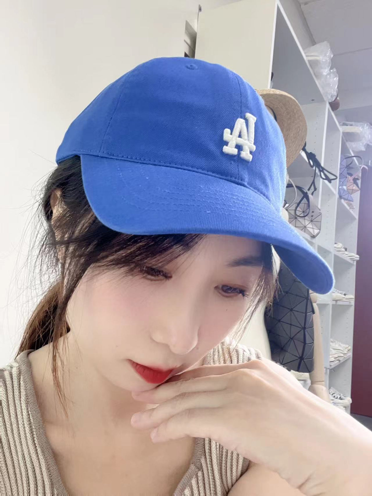 韩国 小标 宝蓝色 LA 帽子