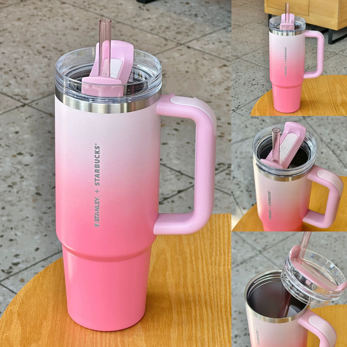 台湾 星巴克 渐变莓粉 联名 Stanley 不锈钢 吸管杯 887ml