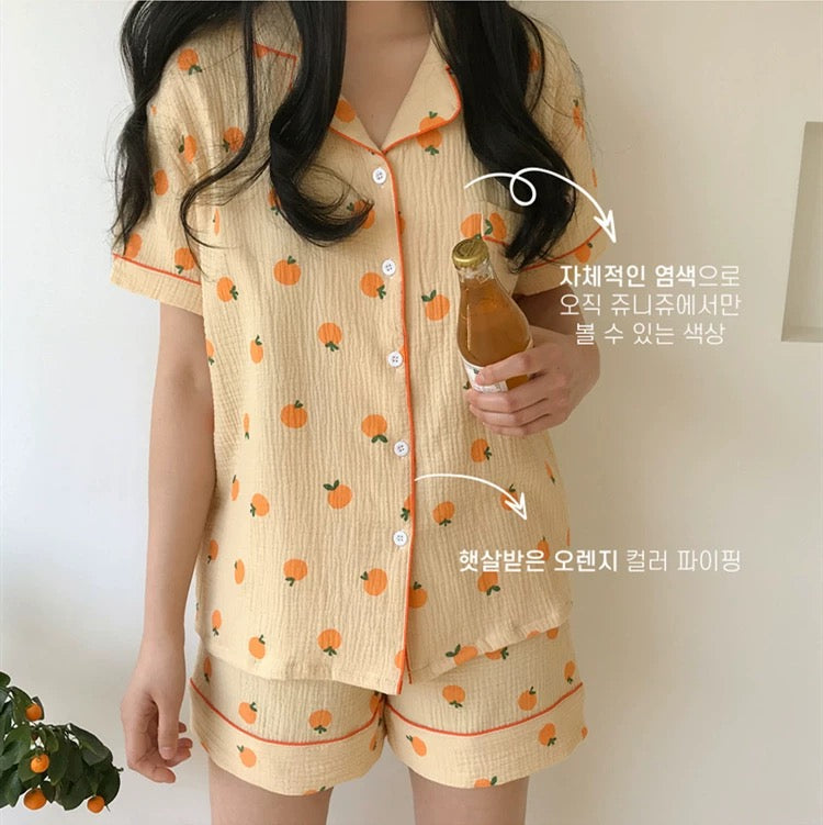 韩国女装 juuneedu 可爱橘子 皱褶 家居服