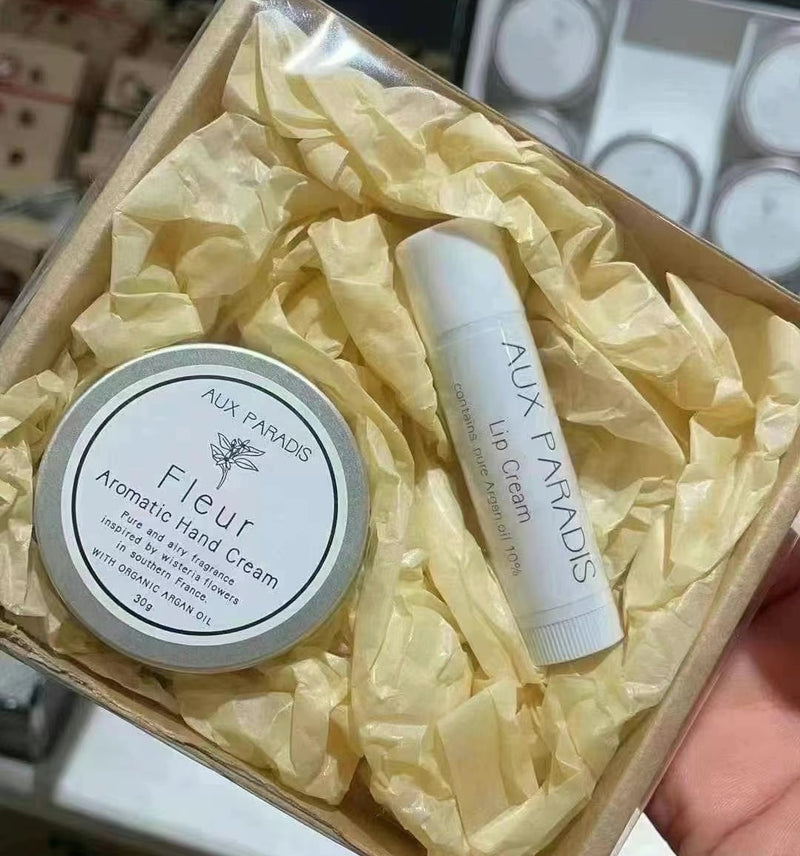 日本aux paradis 驴牌 护手霜（鸢尾花味）30g + 唇膏 礼盒