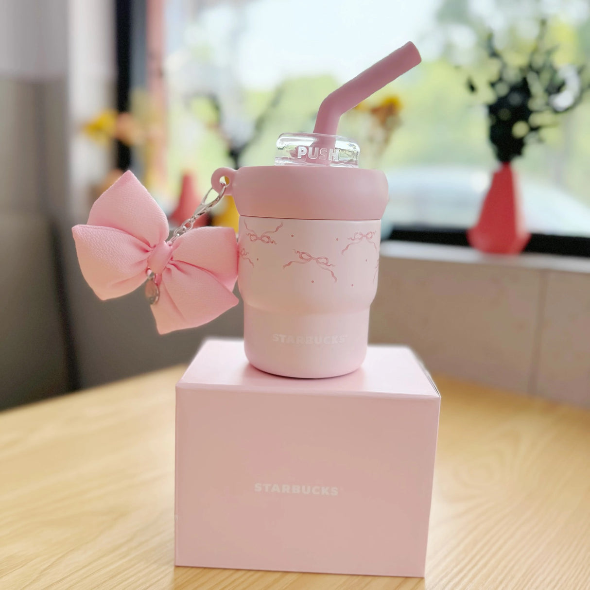 中国 星巴克 花园舞曲系列 不锈钢 吸管杯 配 挂件 445ml