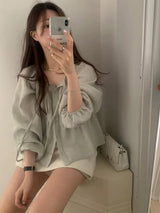 韩国 女装 薄荷绿 褶皱感 宽松百搭 长袖 衬衫 夏天新款