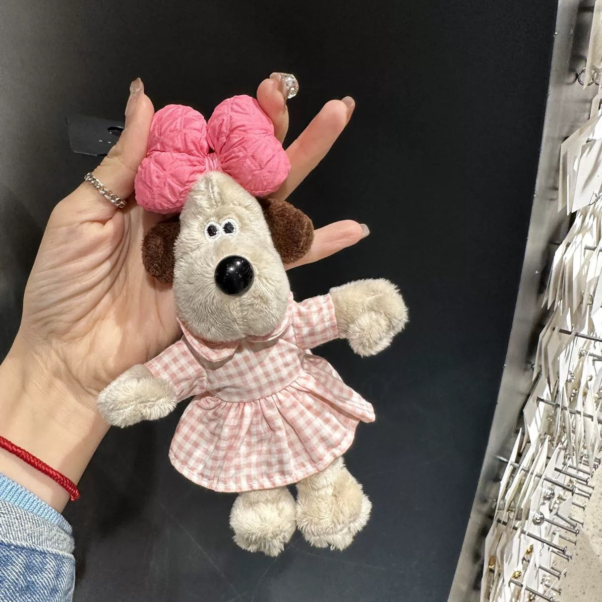韩国 格纹连衣裙 蝴蝶结 掌门狗挂件