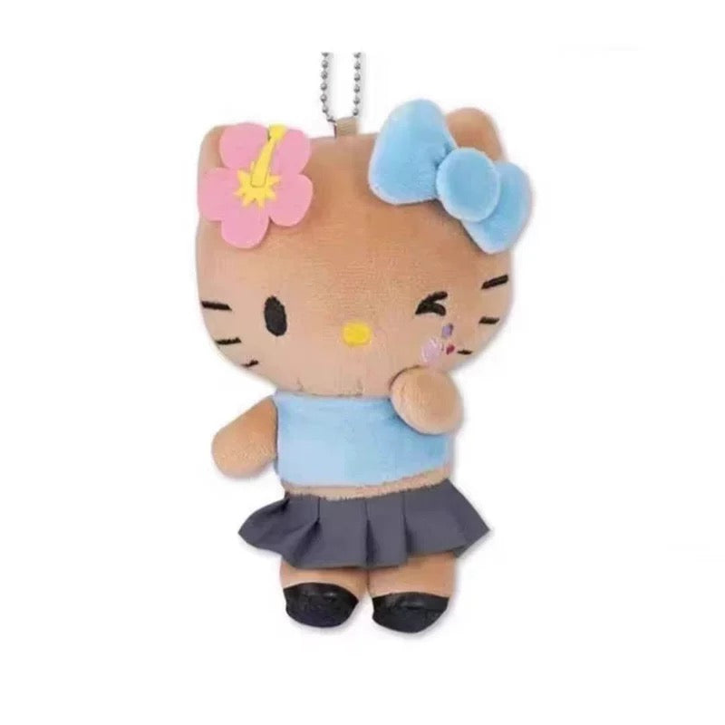 日本三丽鸥夏威夷限定 黑皮百褶裙Kitty 挂件