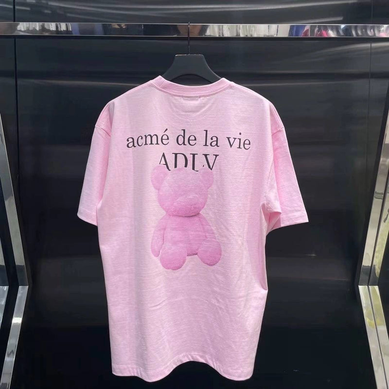 Korea ADLV Cartoon Bear Letter T-shirt Short Sleeve Pink