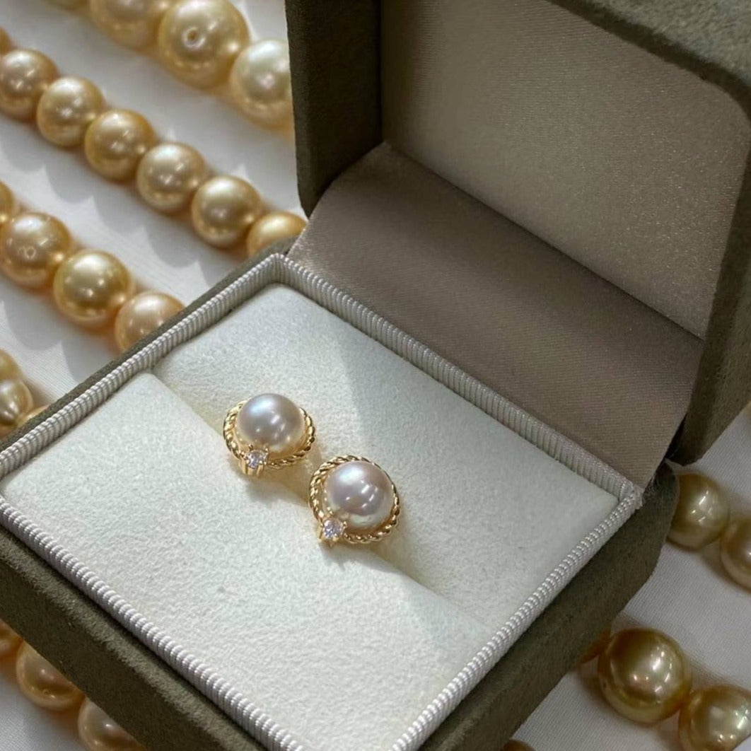 日本珠宝 带钻 麻花 耳钉 银饰+akoya海水珠子 6.5mm 发货前会给您拍视频过细节 您确认好没问题再发货）