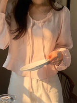 韩国女装 木耳系带领小众上衣 胸围98cm