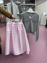 韩国 mardi mercredi灰色开衫+粉色格子半裙 开衫均码 裙子腰围69cm