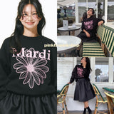 Korean Mardi fever collaboration black and pink sweatshirt without velvet