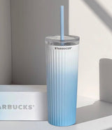 Starbucks Sea Salt Gradient Blue Insulated Cup Stainless Steel Straw Cup 473ml