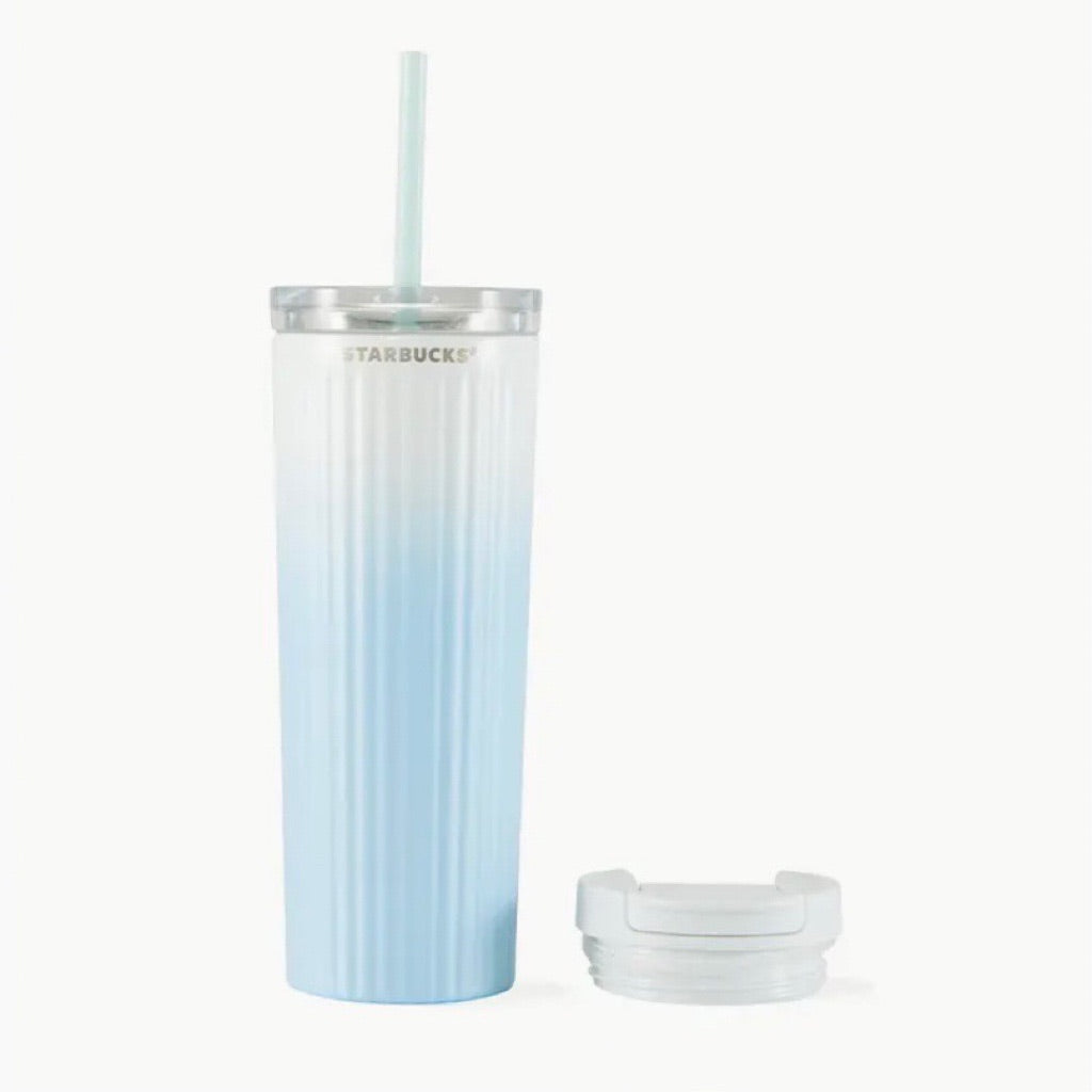 Starbucks Sea Salt Gradient Blue Insulated Cup Stainless Steel Straw Cup 473ml