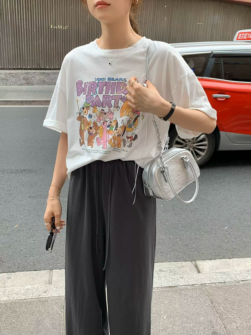 韩国女装 松慵懒百搭短袖 T恤