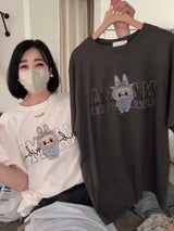 韩国女装 夏季萌趣 卡通 牙牙怪 印花 休闲 短袖 T恤