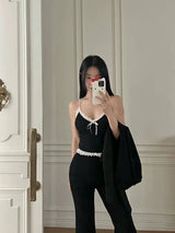韩国女装 蕾丝边 百搭 吊带背心 衣长 40胸围70-100cm 黑色