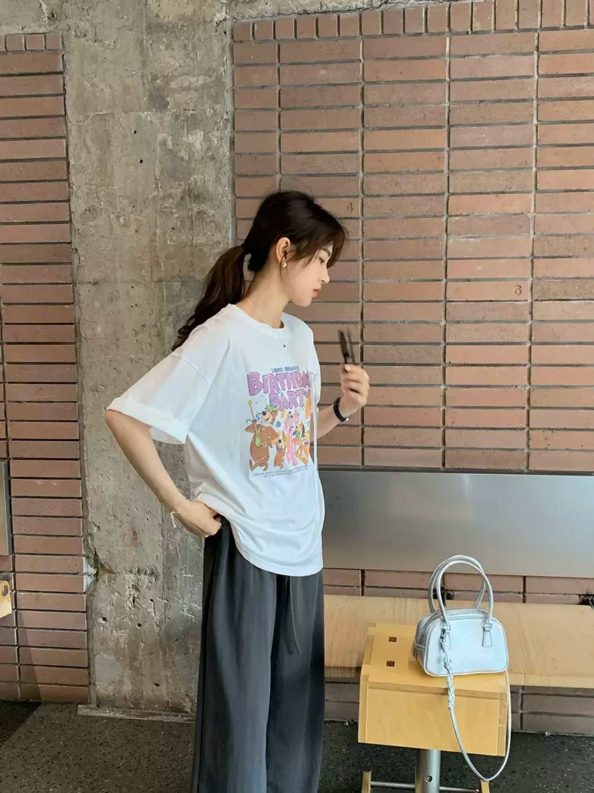 韩国女装 松慵懒百搭短袖 T恤