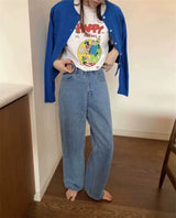 韩国女装 夏季款 卡通字母 印花 洋气圆领 宽松短袖 T恤