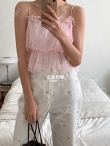 韩国女装 吊带 24年春夏新款纯色细带绑带上衣 不包含里面的白色吊带 （粉色 黑色）