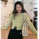 韩国女装 时尚短款针织开衫背心套装女