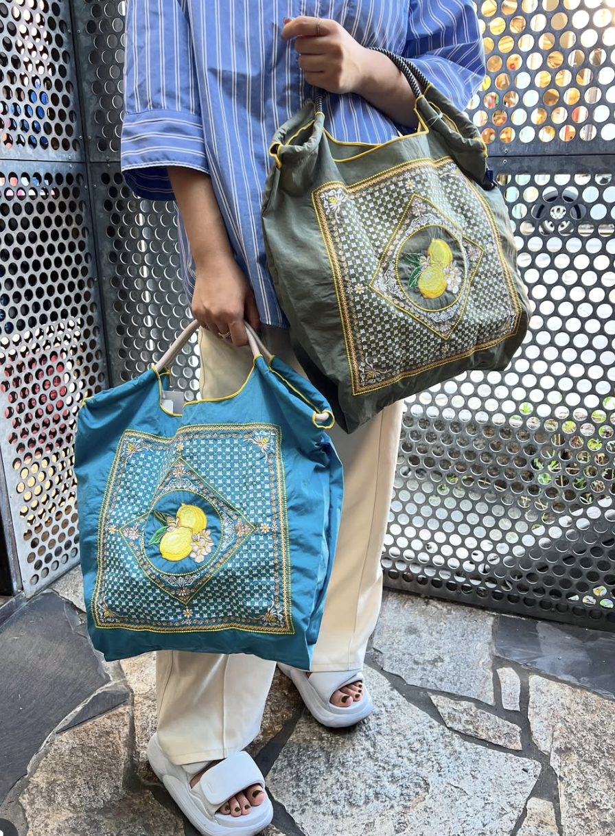 日本 BALL&CHAIN  蓝色柠檬 帆布包 M码 中号