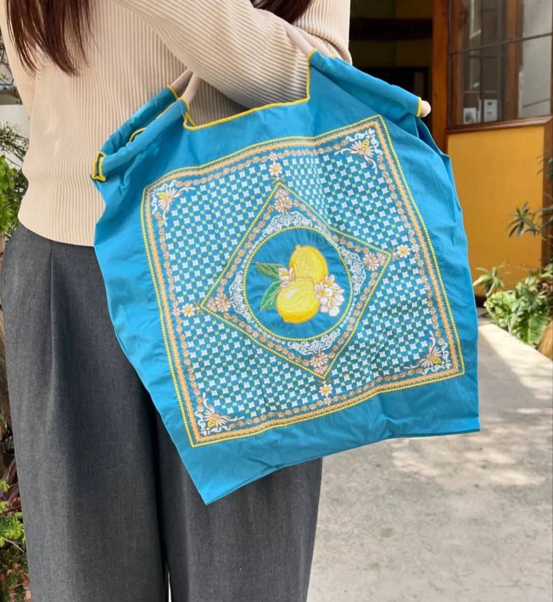 日本 BALL&CHAIN  蓝色柠檬 帆布包 M码 中号