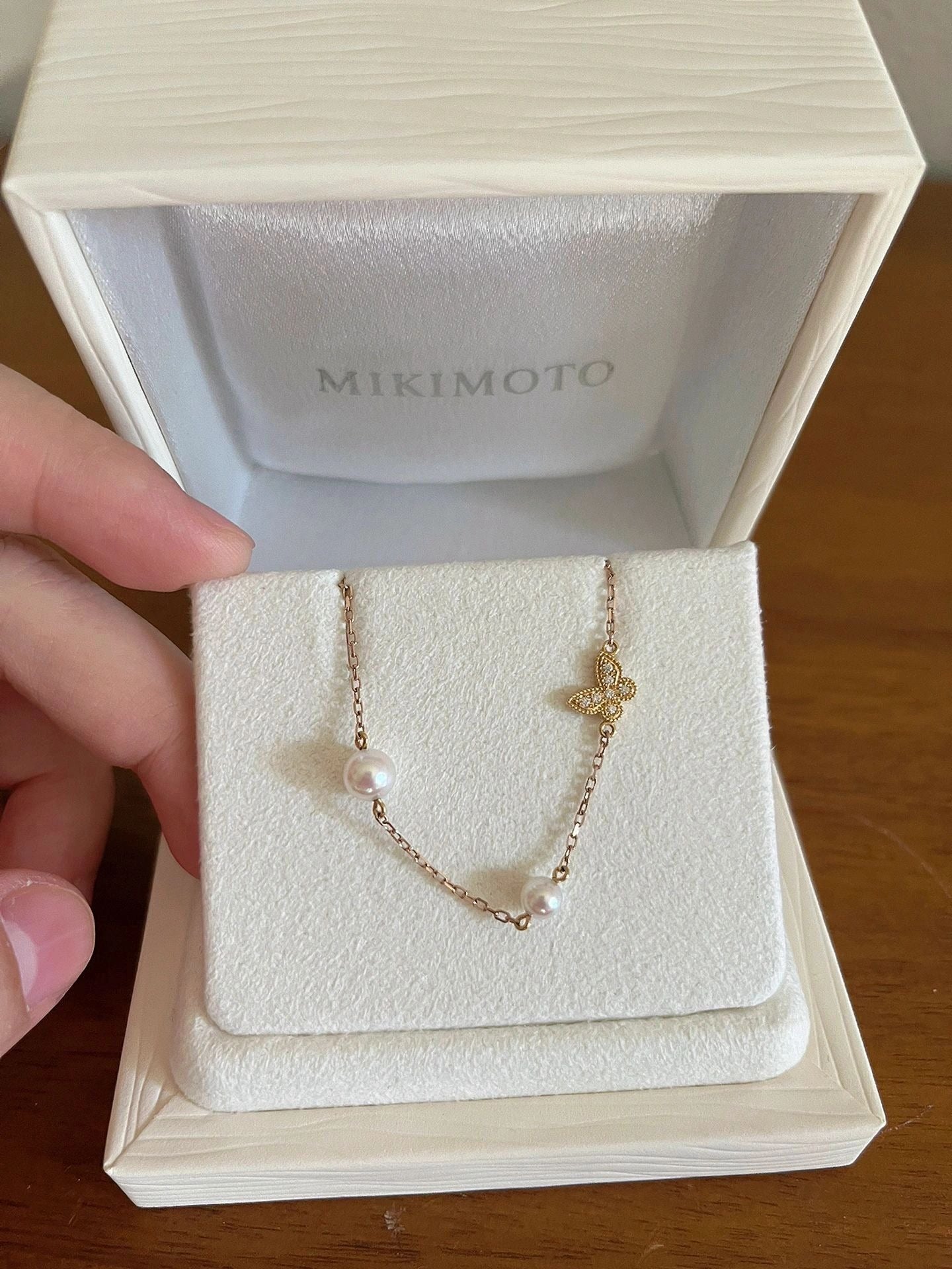 接预定）日本MIKIMOTO 蝴蝶0.03ct钻石海水珍珠4.50-5.5mm 手链18K 黄金 