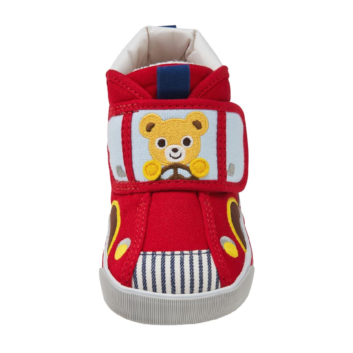 日本 mikihouse 小熊 开车 日本制 学步鞋 11-9303-825 红色帆布