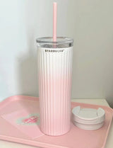 Starbucks Sea Salt Gradient Pink Insulated Cup Stainless Steel Straw Cup 473ml 