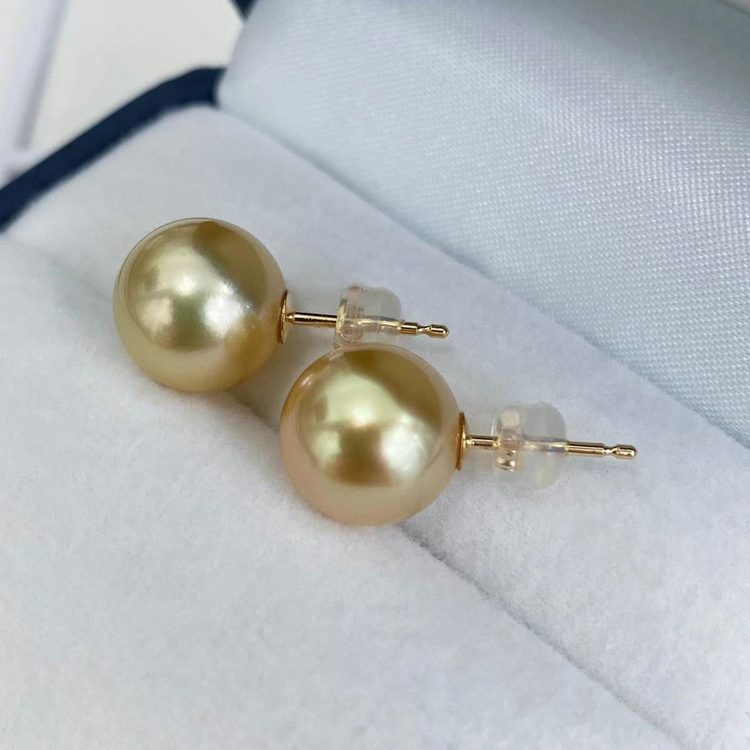 Japanese Jewelry Nanyang Gold Pearl Earrings K18 Gold Very