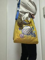 Japan BALL CHAIN ​​Embroidered Handbag Yellow Hedgehog M Size