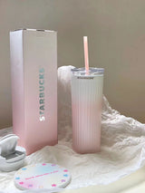 Starbucks Sea Salt Gradient Pink Insulated Cup Stainless Steel Straw Cup 473ml 