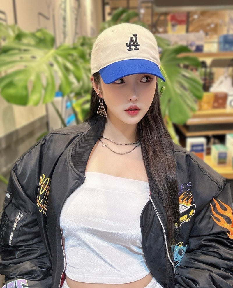 Korean baseball cap small label color matching LA, same style for