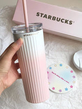 Starbucks Sea Salt Gradient Pink Insulated Cup Stainless Steel Straw Cup 473ml 