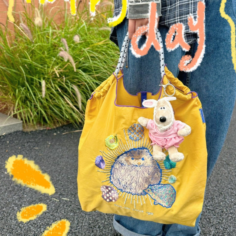 Japan BALL CHAIN ​​Embroidered Handbag Yellow Hedgehog M Size